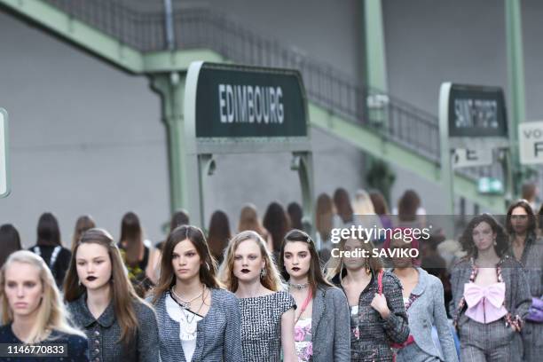 Model walks the runway during the Chanel Cruise Collection 2020 at Grand Palais on May 03, 2019 in Paris, France.