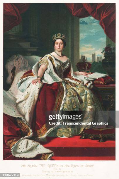 Lithographic print from a painting by F. Wintermalter of a young Queen Victoria, c.1850.