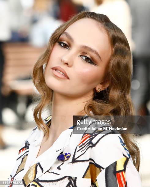 Lily-Rose Depp attends the Chanel Cruise 2020 Collection : Photocall In Le Grand Palais on May 03, 2019 in Paris, France.