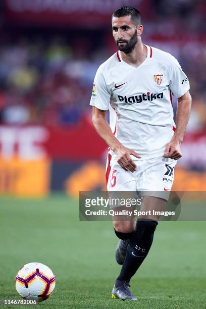 Maxime Gonalons of Sevilla FC in action during the La Liga match between Sevilla FC and CD Leganes at Estadio Ramon Sanchez Pizjuan on May 03, 2019...