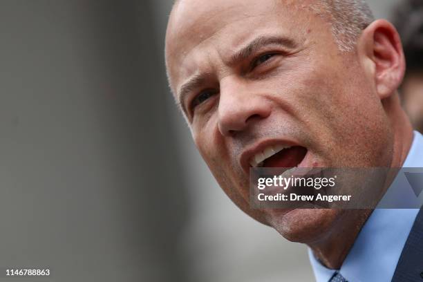 Attorney Michael Avenatti speaks to the press outside federal court after being arraigned, May 28, 2019 in New York City. Avenatti was arraigned on...