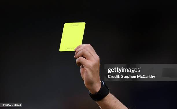 Dublin , Ireland - 24 May 2019; A detailed view of a yellow card during the SSE Airtricity League Premier Division match between Shamrock Rovers and...