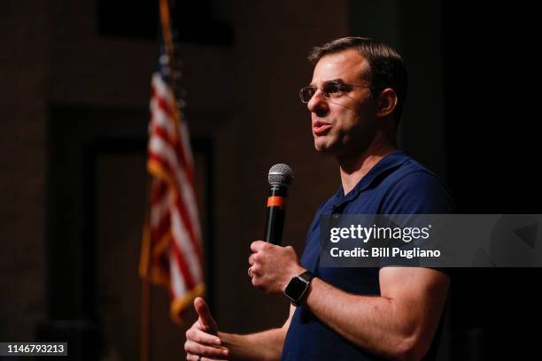 Rep. Justin Amash holds a Town Hall Meeting on May 28, 2019 in Grand Rapids, Michigan. Amash was the first Republican member of Congress to say that...
