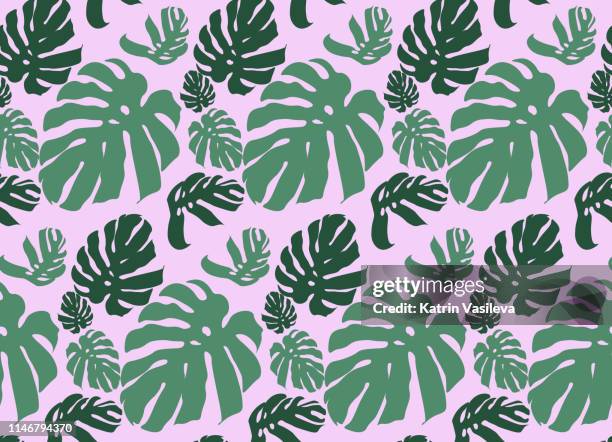 philodendron leafs jungle pattern - philodendron stock illustrations