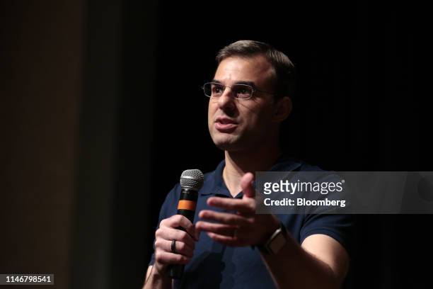 Representative Justin Amash, a Republican from Michigan, answers a question during a town hall event in Grand Rapids, Michigan, U.S., on Tuesday, May...