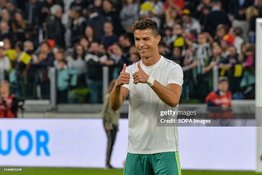 Cristiano Ronaldo from 'Campioni Per La Ricerca' seen making...