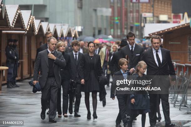 Niki Lauda's widow, Birgit Lauda , Lauda's children Max , Mia and Lukas Lauda arrive at St Stephen's Cathedral in Vienna for the funeral ceremony of...