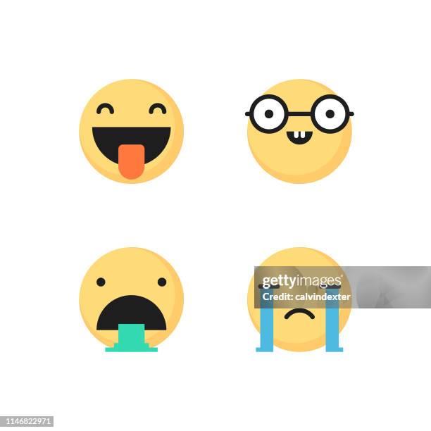 emoticons flat colors set - looking back stock illustrations