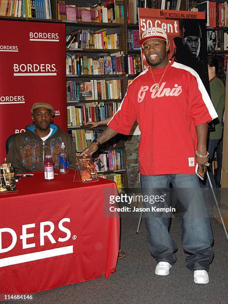 Elliott and 50 Cent during G-Unit Books Launch Press Conference With 50 Cent, K Elliott and Nikki Turner - January 4, 2007 at Borders Bookstore -...