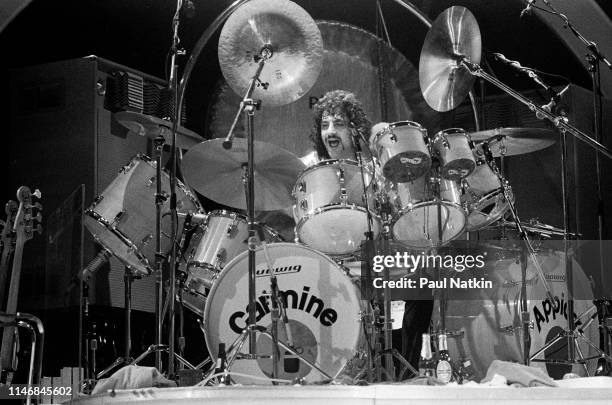 Drummer Carmine Appice of the Rod Stewart Band performs on stage at the Uptown Theater in Chicago, Illinois, May 2, 1979.