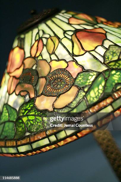 Detail of a lamp by Clara Driscoll at "A New Light on Tiffany" exhibit. The gallery show presents new historical findings on the inner-workings of...