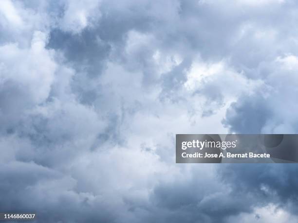 full frame of the low angle view of white and gray clouds of rain and storm. valencian community, spain - grey overcast stock pictures, royalty-free photos & images