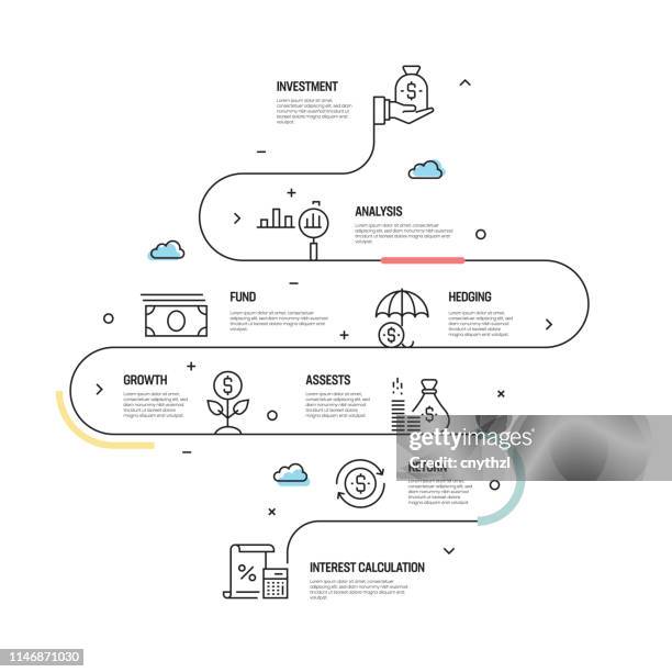 illustrazioni stock, clip art, cartoni animati e icone di tendenza di return on investment vector concept ed infografica elementi di design in stile lineare - investment brochures