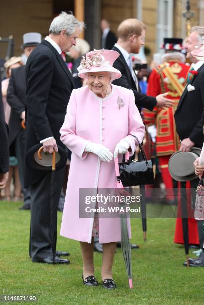 Queen Elizabeth II attending the Royal Garden Party at Buckingham Palace on May 21, 2019 in London, England.