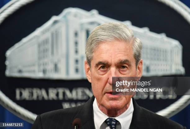 Special Counsel Robert Mueller speaks on the investigation into Russian interference in the 2016 Presidential election, at the US Justice Department...