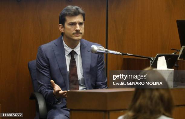 Actor Ashton Kutcher testifies in court in Los Angeles on May 29 during the trial of People v Michael Thomas Gargiulo, also known as 'The Hollywood...