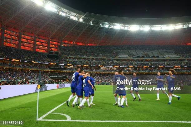 Pedro of Chelsea celebrates after scoring a goal to make it 2-0 during the UEFA Europa League Final between Chelsea and Arsenal at Baku Olimpiya...