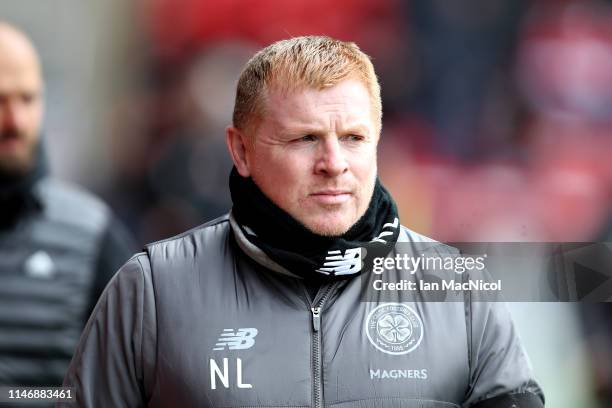 Manager of Celtic Neil Lennon walks to the dugout before the Ladbrokes Scottish Premiership match between Aberdeen and Celtic at Pittodrie Stadium on...