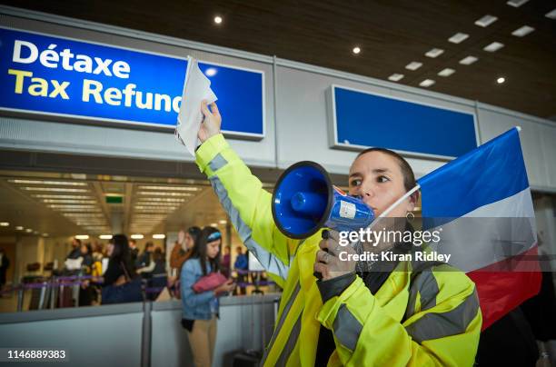 Gilets Jaunes or 'Yellow Vest' protestors demonstrate in Charles de Gaulle Airport for fairer taxation on the 25th consecutive Saturday of protests...