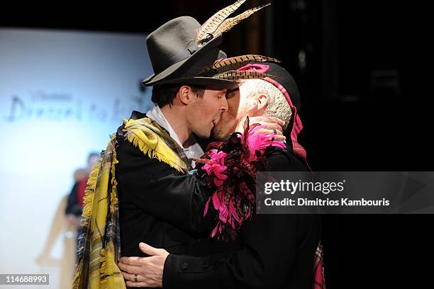 Colin McAllister and Justin Ryan walk the runway at the 8th annual "Dressed To Kilt" Charity Fashion Show at M2 Ultra Lounge on April 5, 2010 in New...