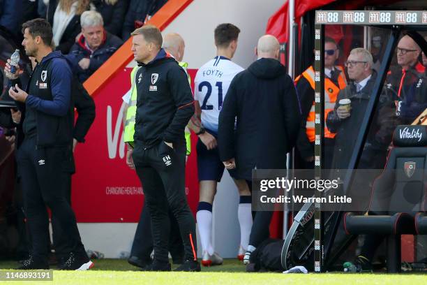 Juan Foyth of Tottenham Hotspur leaves the pitch after receiving a red card during the Premier League match between AFC Bournemouth and Tottenham...