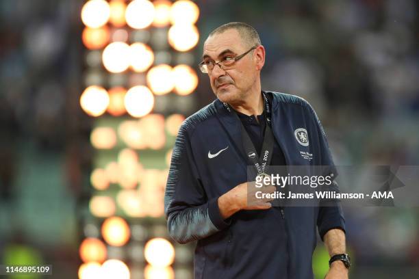 Maurizio Sarri head coach / manager of Chelsea with his medal after winning the UEFA Europa League Final between Chelsea and Arsenal at Baku Olimpiya...