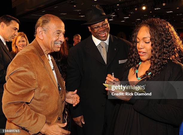 Representative John Conyers Jr., Producer Jimmy Jam and Singer Mary Wilson attend the Recording Academy's GRAMMY Town Hall dialogue held at the Los...
