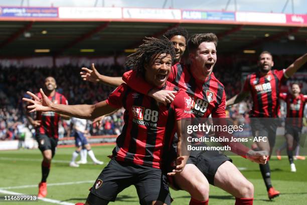 Nathan Ake of Bournemouth celebrates after he scores a goal to make it 1-0 during the Premier League match between AFC Bournemouth and Tottenham...