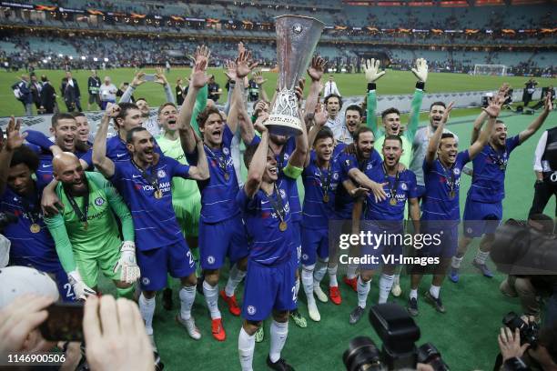 Chelsea FC goalkeeper Kepa Arrizabalaga, Antonio Rudiger of Chelsea FC, Marcos Alonso of Chelsea FC, Jorginho of Chelsea FC, Danny Drinkwater of...