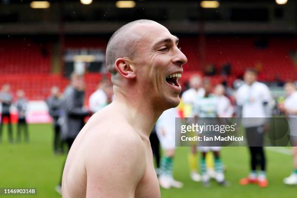 Scott Brown of Celtic celebrates as his side secured the Ladbrokes Scottish Premiership title after the Ladbrokes Scottish Premiership match between...