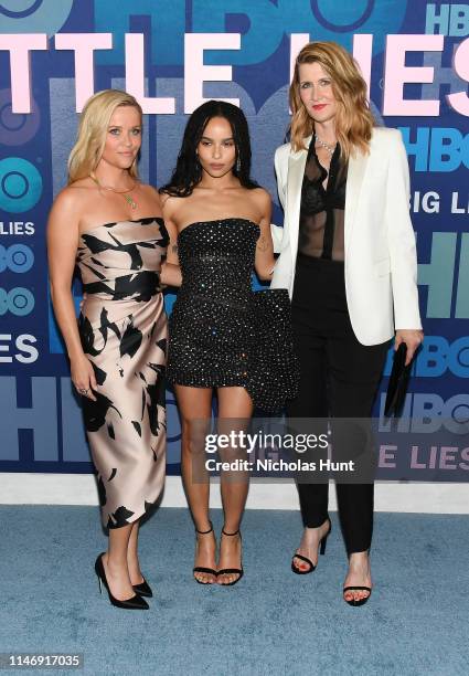 Reese Witherspoon, Zoe Kravitz and Laura Dern attend the season 2 premiere of "Big Little Lies" at Jazz at Lincoln Center on May 29, 2019 in New York...