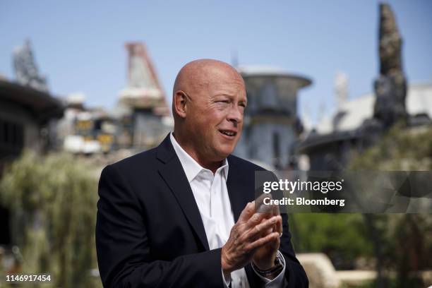 Bob Chapek, chairman of Walt Disney Parks and Experiences, speaks during a Bloomberg interview at an unveiling event of Star Wars: Galaxy's Edge at...