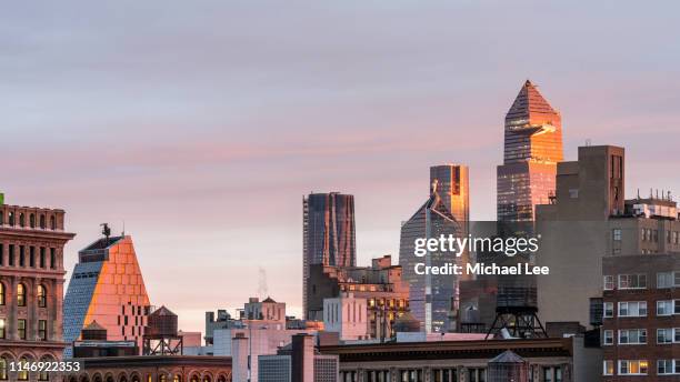 new york sunrise skyline view from the east village - hudson yards stock pictures, royalty-free photos & images