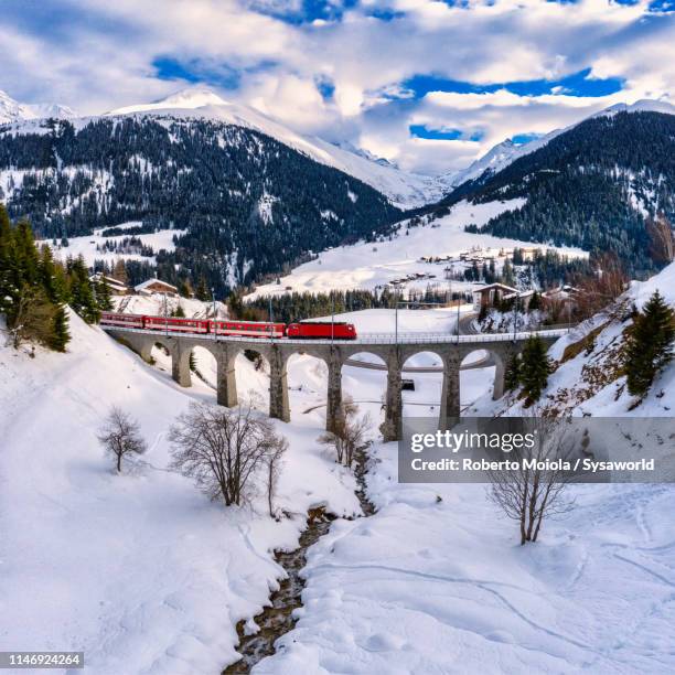 glacier express train, tujetsch, switzerland - glacier express stock pictures, royalty-free photos & images