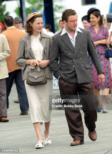 Actors Vicky Krieps and Ben Foster on the set of "Harry Haft" on May 29, 2019 in New York City.