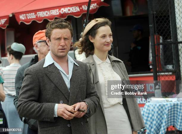 Actors Vicky Krieps and Ben Foster on the set of "Harry Haft" on May 29, 2019 in New York City.