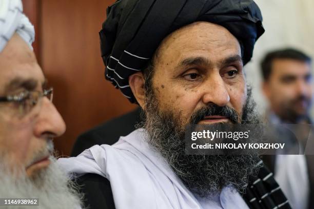 Taliban co-founder and political leader Mullah Abdul Ghani Baradar attends talks with Afghan political figures in Moscow on May 30, 2019.