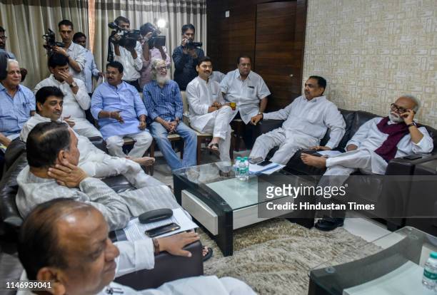 Congess-NCP along with other leaders hold joint meet today at Dhananjay Munde's residence, Nariman Point, on May 28, 2019 in Mumbai, India. The...