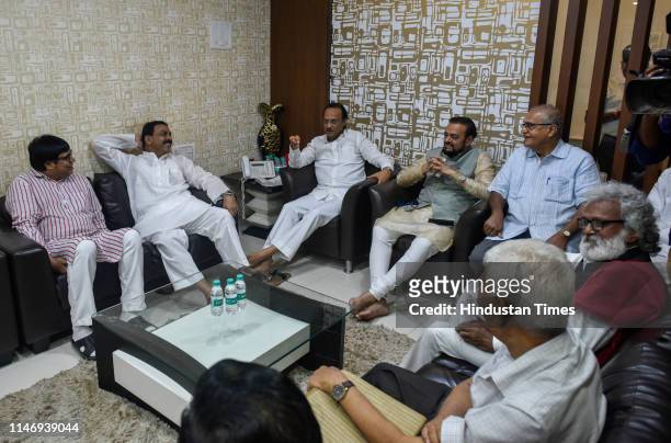 Congess-NCP along with other leaders hold joint meet today at Dhananjay Munde's residence, Nariman Point, on May 28, 2019 in Mumbai, India. The...