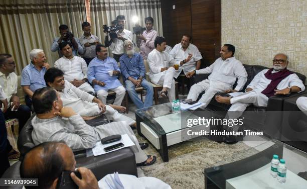 Congess-NCP along with other leaders hold joint meet today at Dhananjay Munde's residence, Nariman Point, on May 28, 2019 in Mumbai, India. The...