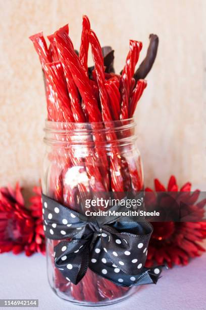 mason jar with licorice - licorice stock pictures, royalty-free photos & images