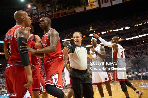 Playoffs: Chicago Bulls Luol Deng with Keith Bogans during game vs Miami Heat at American Airlines Arena. Game 3. Miami, FL 5/22/2011 CREDIT: Heinz...