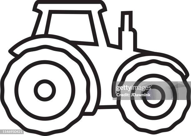 farming tractor transportation themed icon in outline line art style - tractor isolated stock illustrations
