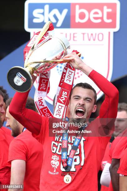 Harry Toffolo of Lincoln City celebrates during the Sky Bet League Two match between Lincoln City and Colchester United at Sincil Bank Stadium on May...