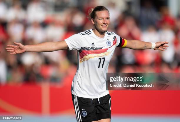 Alexandra Popp of Germany celebrates her team's first goal during the international friendly match between Germany Women and Chile Women at...