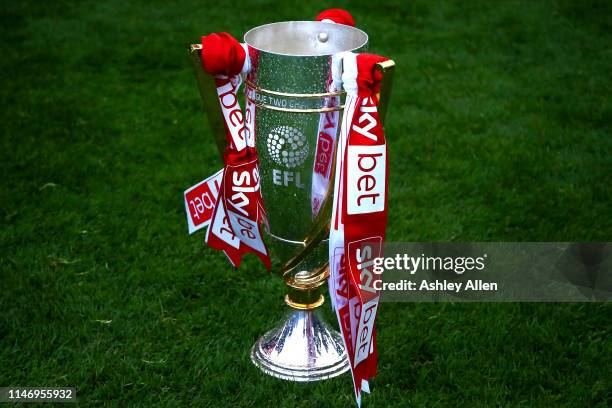 The Skybet championship league two trophy during the Sky Bet League Two match between Lincoln City and Colchester United at Sincil Bank Stadium on...