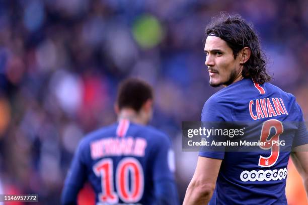 Edinson Cavani of Paris Saint-Germain looks on during the Ligue 1 match between Paris Saint-Germain and OGC Nice at Parc des Princes on May 04, 2019...