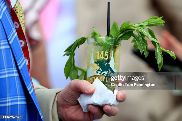 Detail of a Mint Julep prior to the 145th running of the Kentucky Derby at Churchill Downs on May 04, 2019 in Louisville, Kentucky.