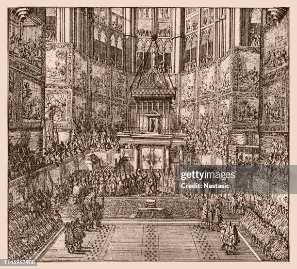 illustrations, cliparts, dessins animés et icônes de onction de louis xiv dans la cathédrale de reims le 7 juin 1654 - louis xiv