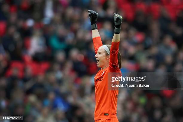 Karen Bardsley of Manchester City celebrates during the Women's FA Cup Final match between Manchester City Women and West Ham United Ladies at...